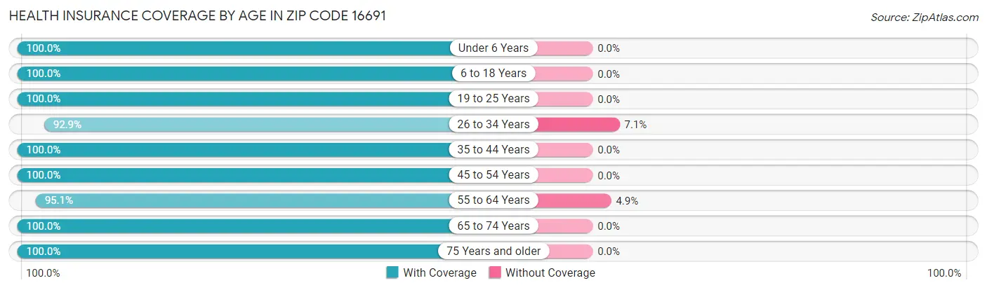 Health Insurance Coverage by Age in Zip Code 16691