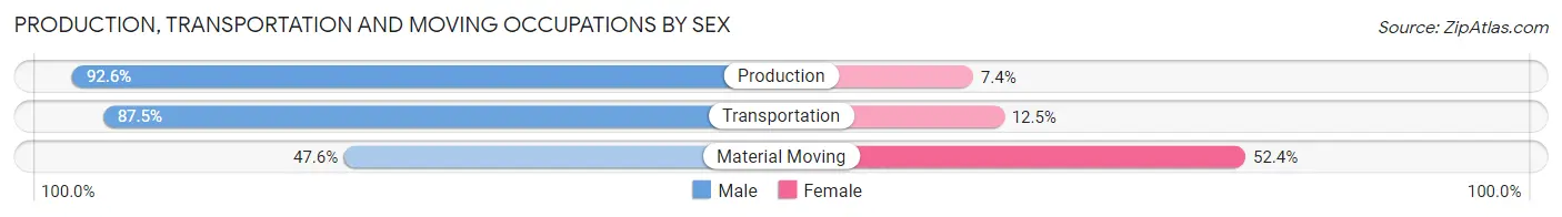 Production, Transportation and Moving Occupations by Sex in Zip Code 16695