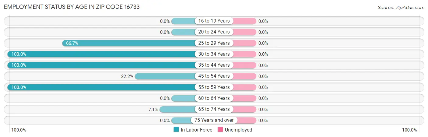 Employment Status by Age in Zip Code 16733