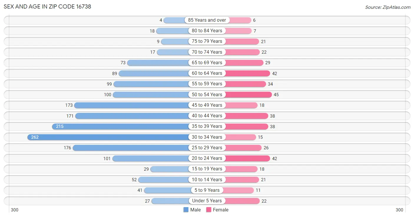 Sex and Age in Zip Code 16738