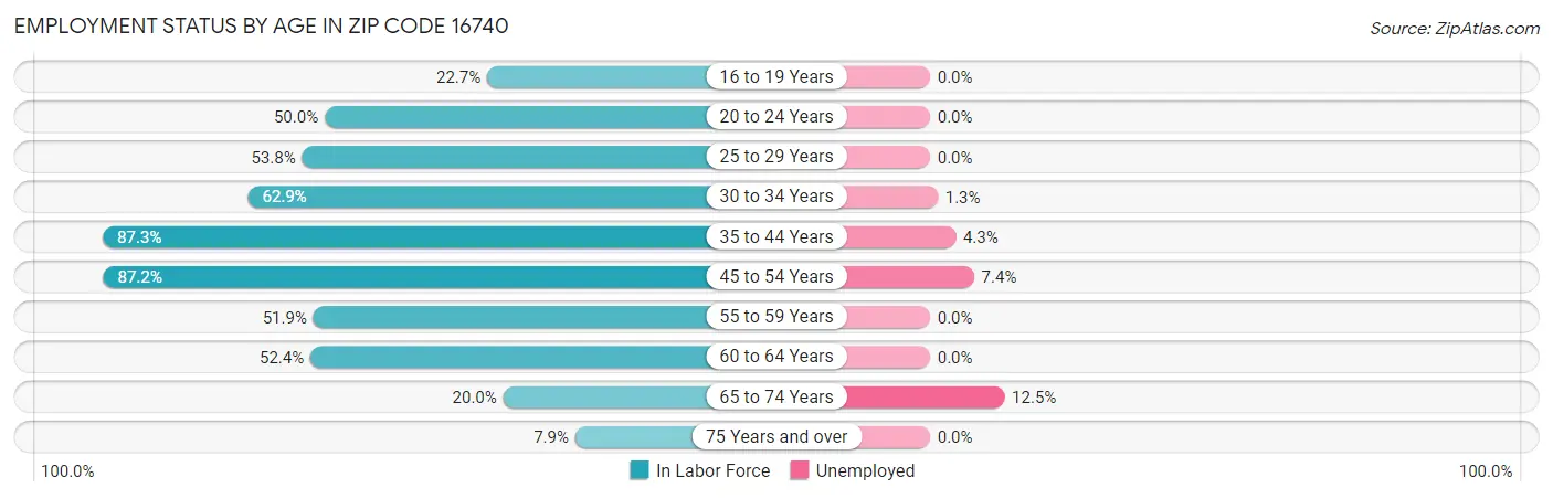 Employment Status by Age in Zip Code 16740