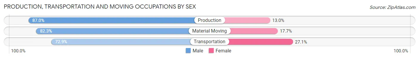 Production, Transportation and Moving Occupations by Sex in Zip Code 16748