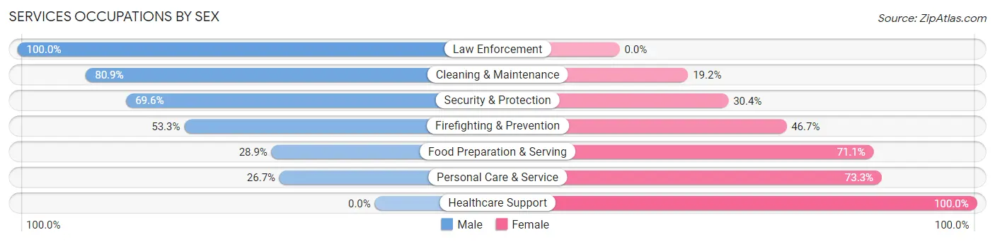 Services Occupations by Sex in Zip Code 16748