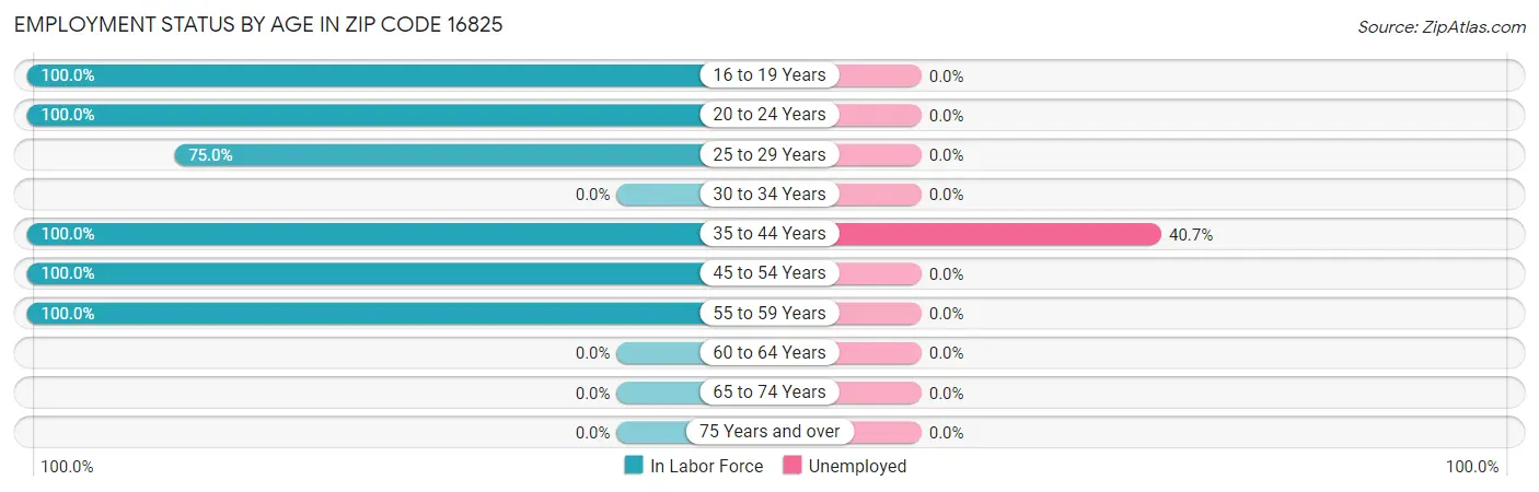 Employment Status by Age in Zip Code 16825