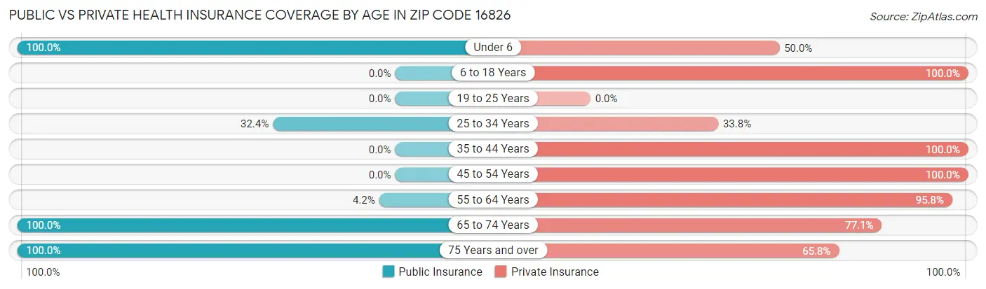 Public vs Private Health Insurance Coverage by Age in Zip Code 16826