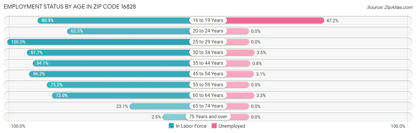 Employment Status by Age in Zip Code 16828