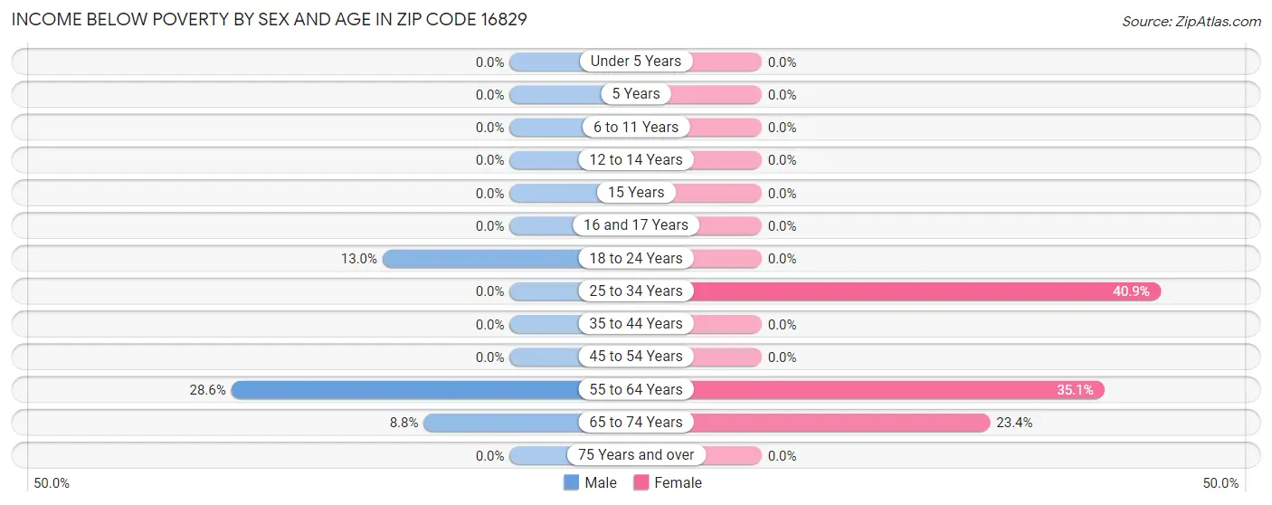 Income Below Poverty by Sex and Age in Zip Code 16829