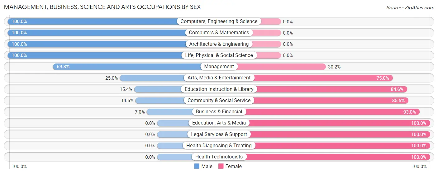 Management, Business, Science and Arts Occupations by Sex in Zip Code 16838