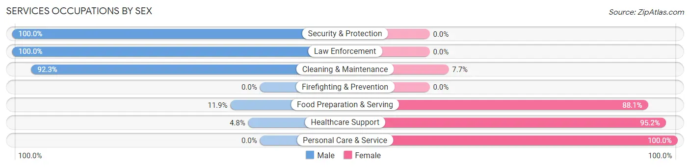 Services Occupations by Sex in Zip Code 16838