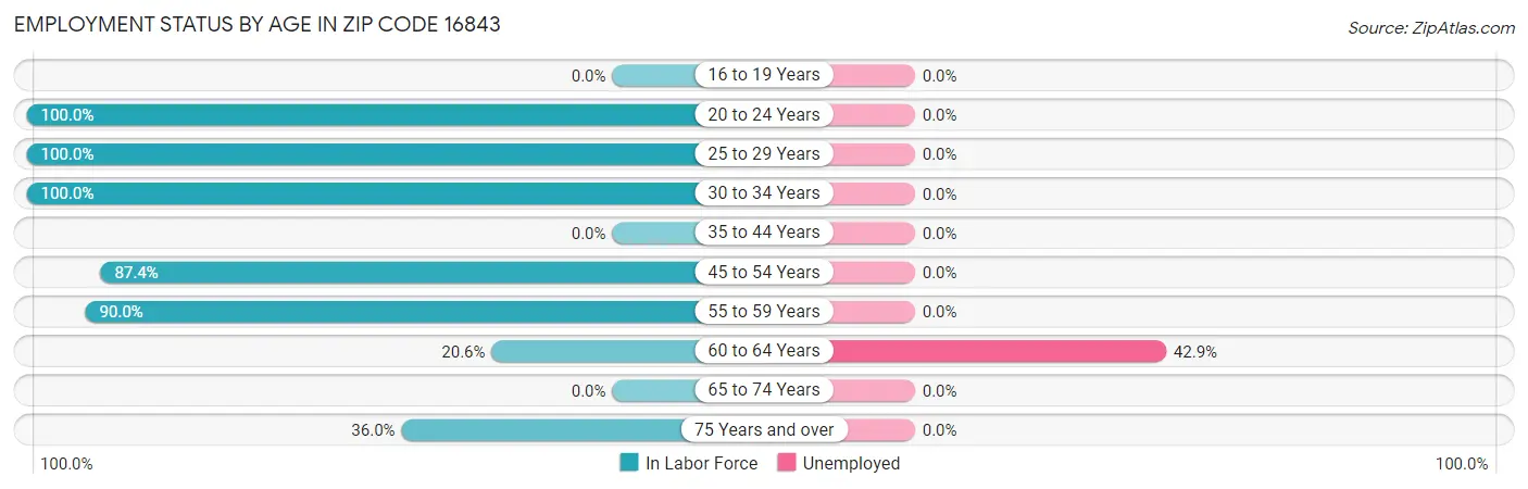 Employment Status by Age in Zip Code 16843