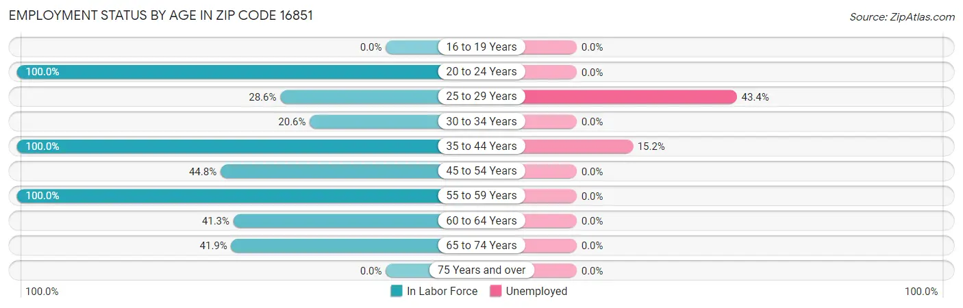 Employment Status by Age in Zip Code 16851