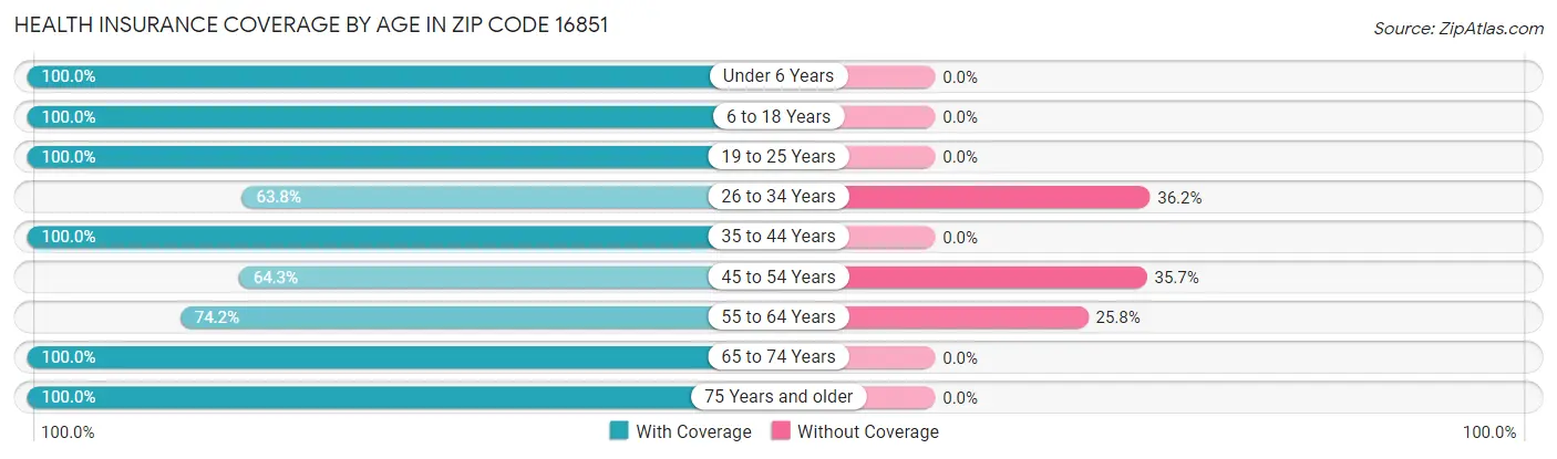 Health Insurance Coverage by Age in Zip Code 16851