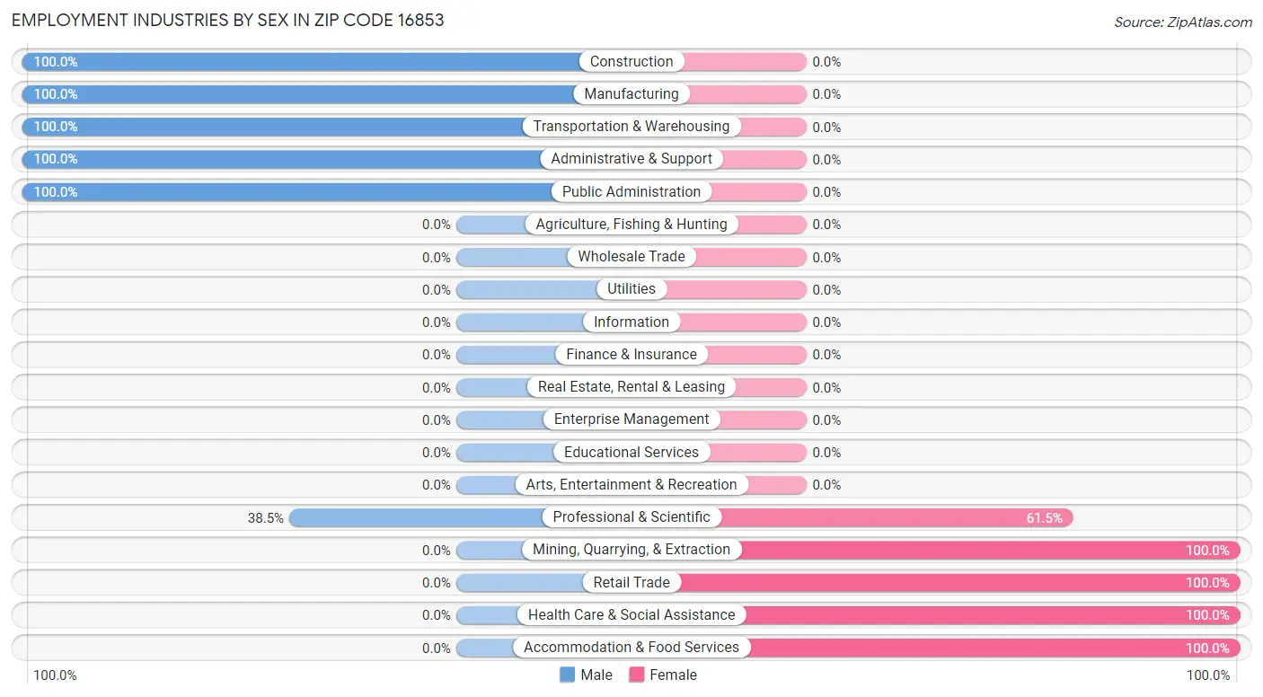 Employment Industries by Sex in Zip Code 16853