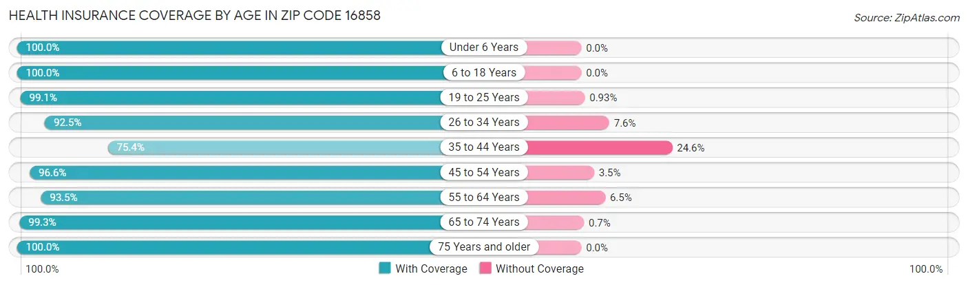 Health Insurance Coverage by Age in Zip Code 16858