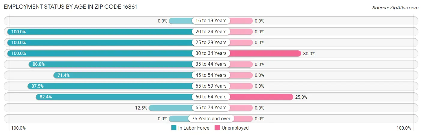 Employment Status by Age in Zip Code 16861