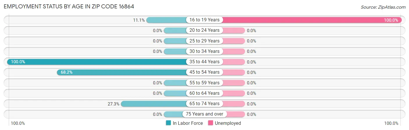 Employment Status by Age in Zip Code 16864