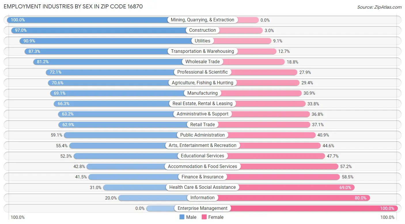 Employment Industries by Sex in Zip Code 16870