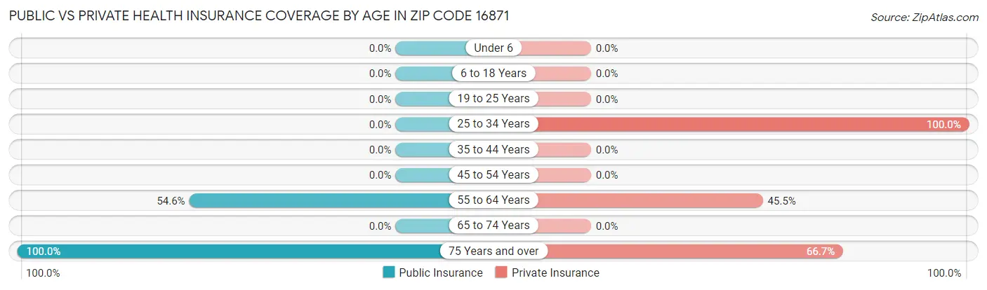 Public vs Private Health Insurance Coverage by Age in Zip Code 16871