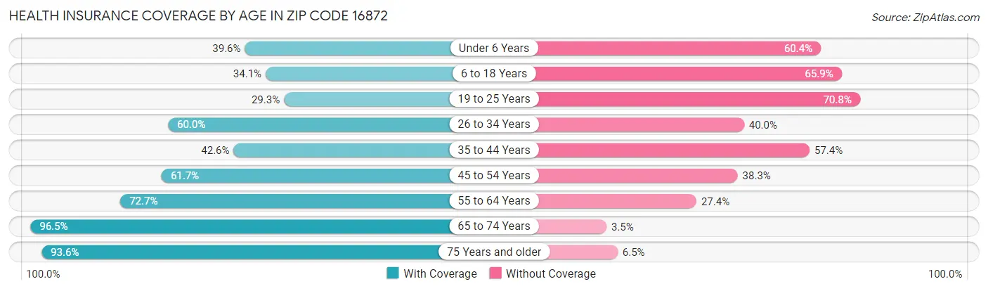 Health Insurance Coverage by Age in Zip Code 16872