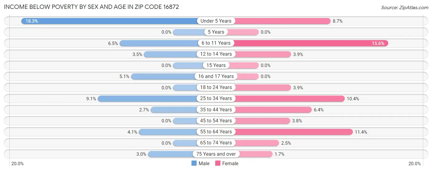 Income Below Poverty by Sex and Age in Zip Code 16872