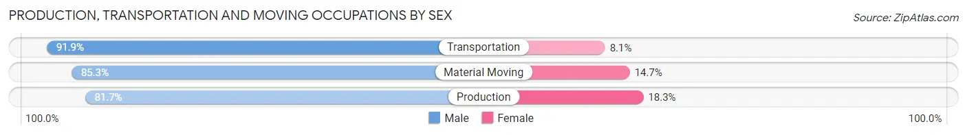 Production, Transportation and Moving Occupations by Sex in Zip Code 16874