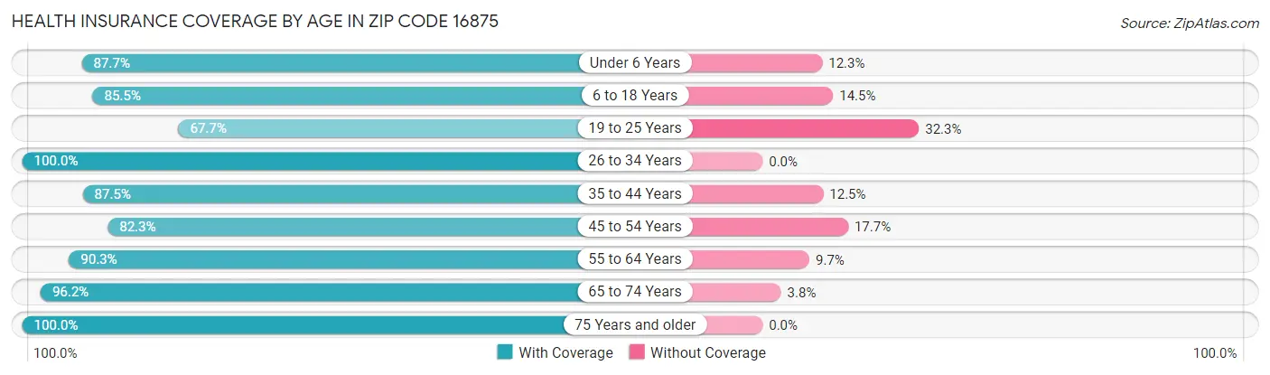 Health Insurance Coverage by Age in Zip Code 16875