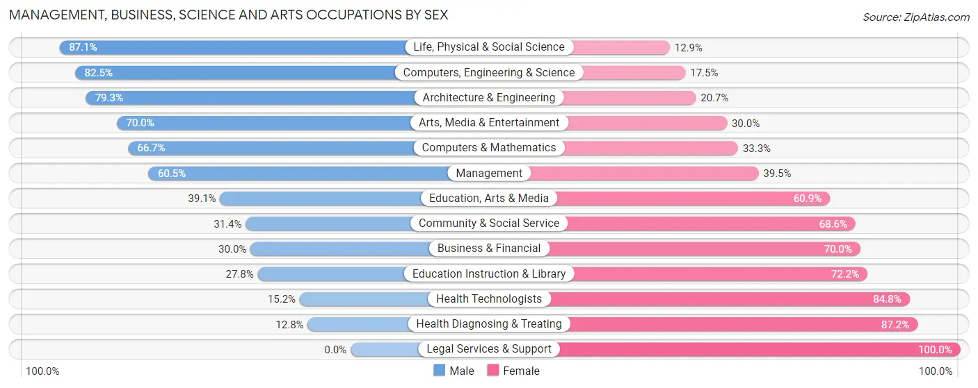 Management, Business, Science and Arts Occupations by Sex in Zip Code 16875