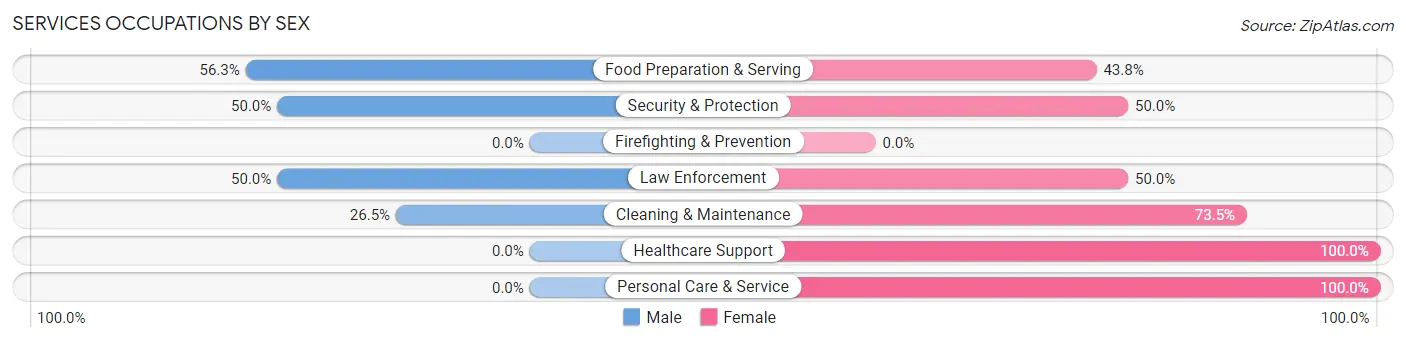 Services Occupations by Sex in Zip Code 16877