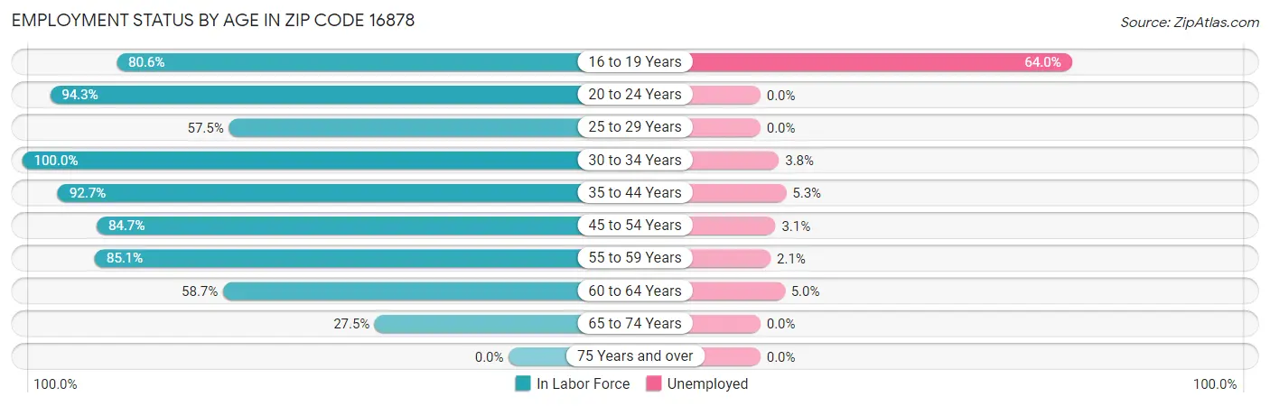Employment Status by Age in Zip Code 16878