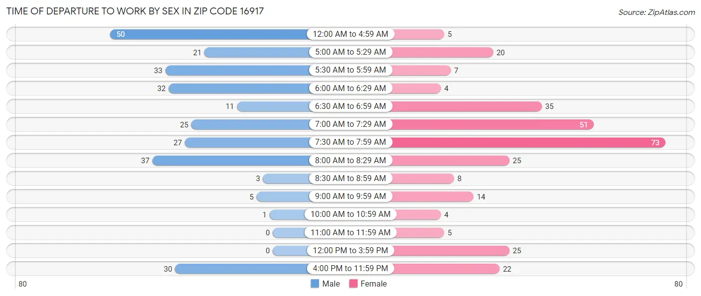 Time of Departure to Work by Sex in Zip Code 16917