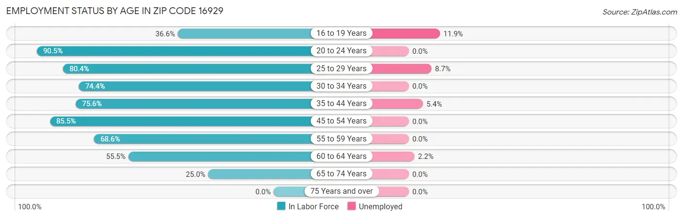 Employment Status by Age in Zip Code 16929