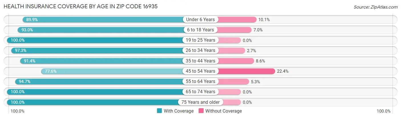 Health Insurance Coverage by Age in Zip Code 16935
