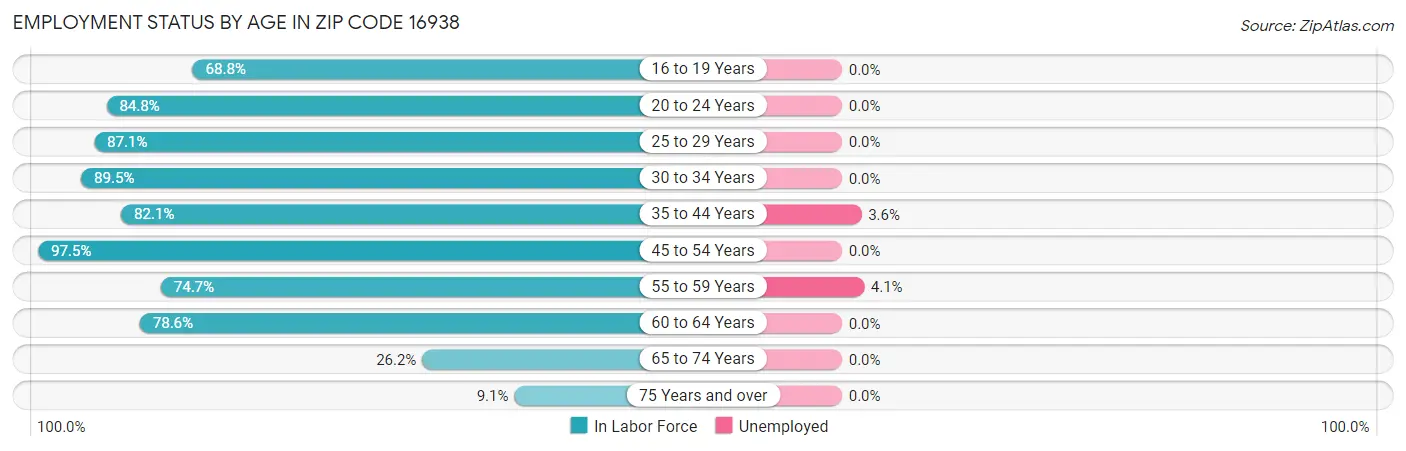 Employment Status by Age in Zip Code 16938