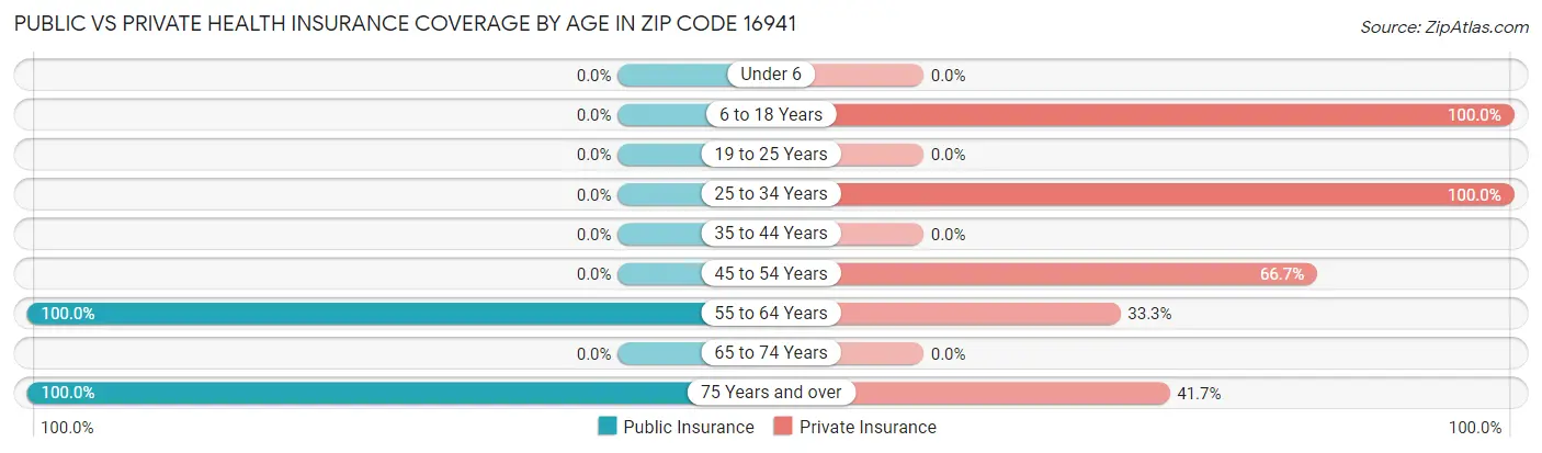 Public vs Private Health Insurance Coverage by Age in Zip Code 16941