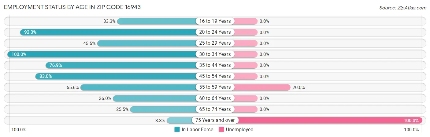 Employment Status by Age in Zip Code 16943