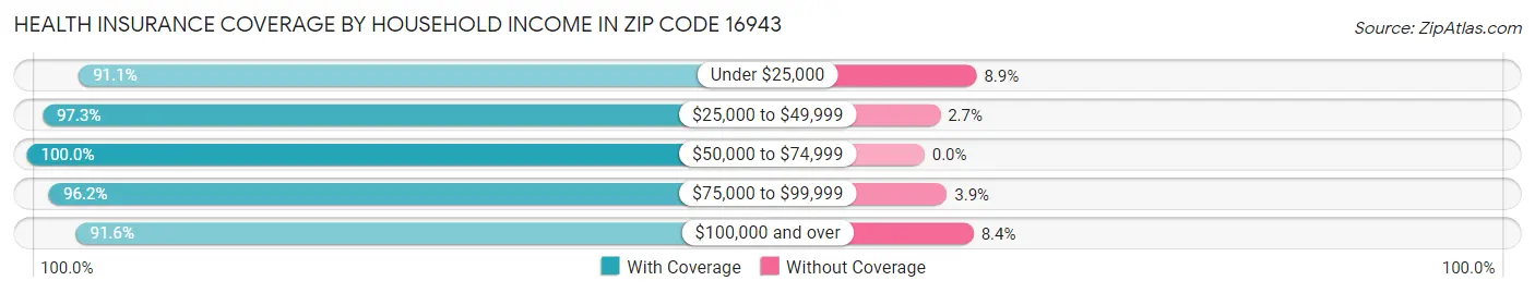 Health Insurance Coverage by Household Income in Zip Code 16943