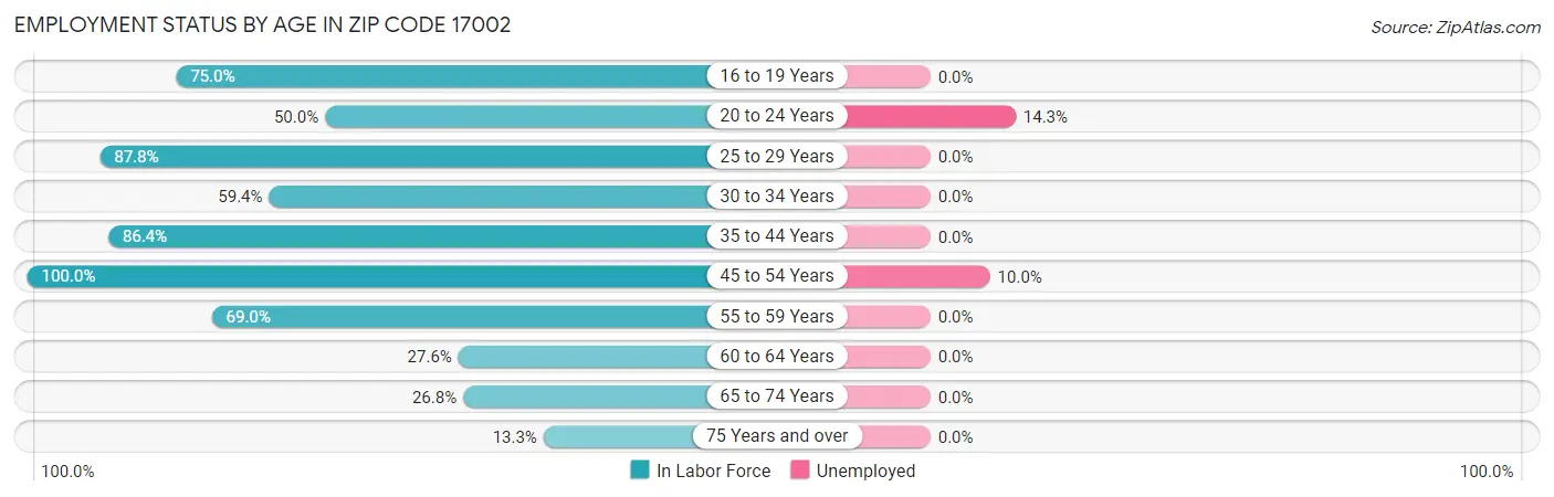 Employment Status by Age in Zip Code 17002
