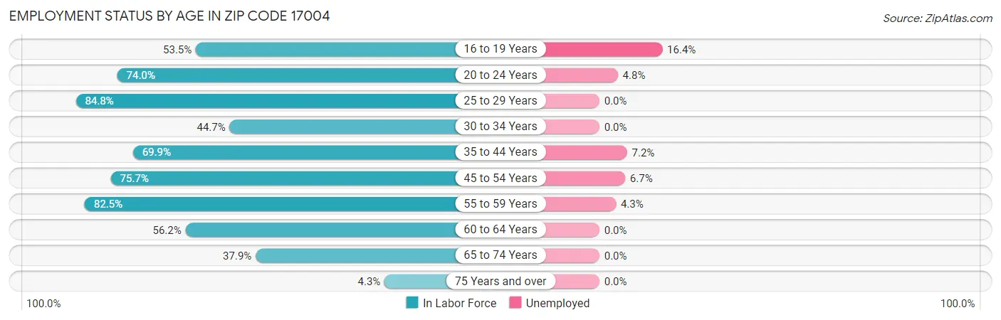 Employment Status by Age in Zip Code 17004
