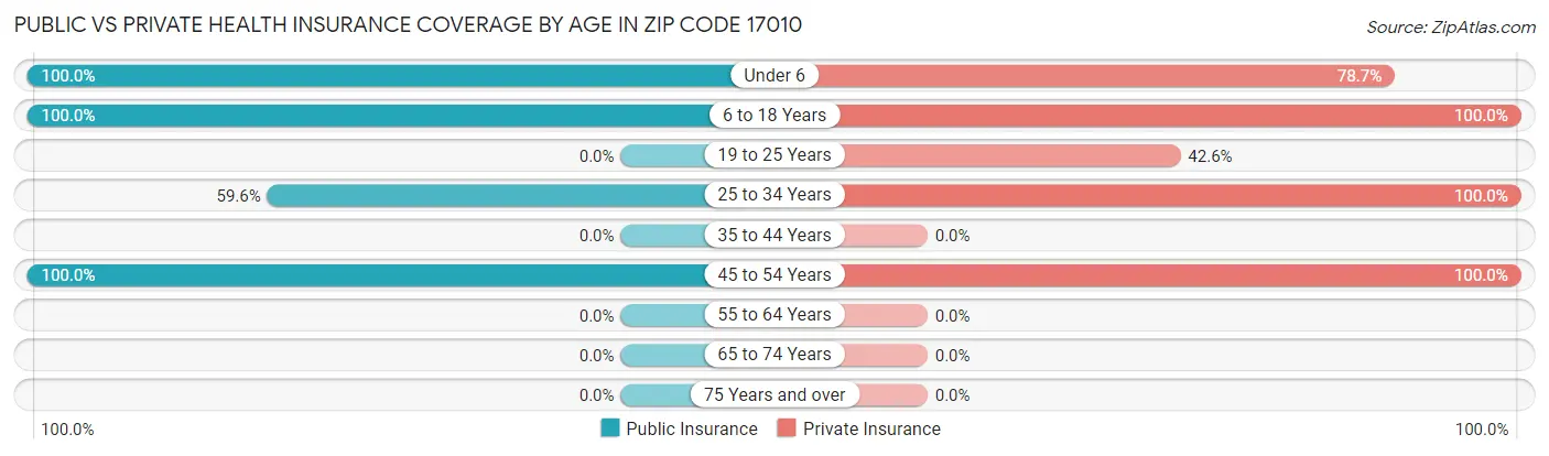 Public vs Private Health Insurance Coverage by Age in Zip Code 17010