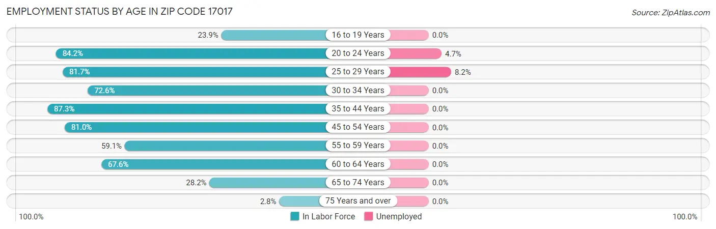 Employment Status by Age in Zip Code 17017