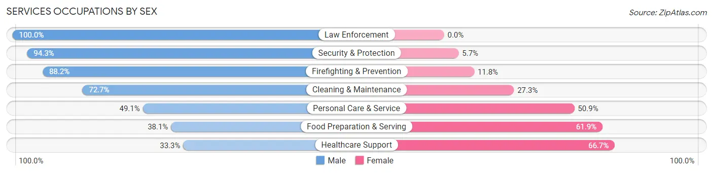 Services Occupations by Sex in Zip Code 17018