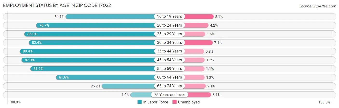 Employment Status by Age in Zip Code 17022