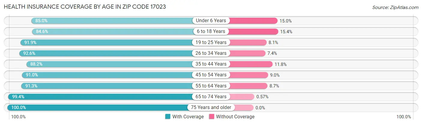 Health Insurance Coverage by Age in Zip Code 17023