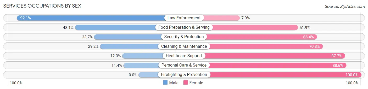 Services Occupations by Sex in Zip Code 17023