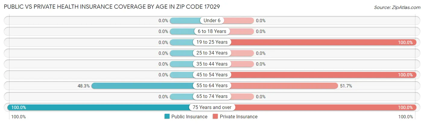 Public vs Private Health Insurance Coverage by Age in Zip Code 17029