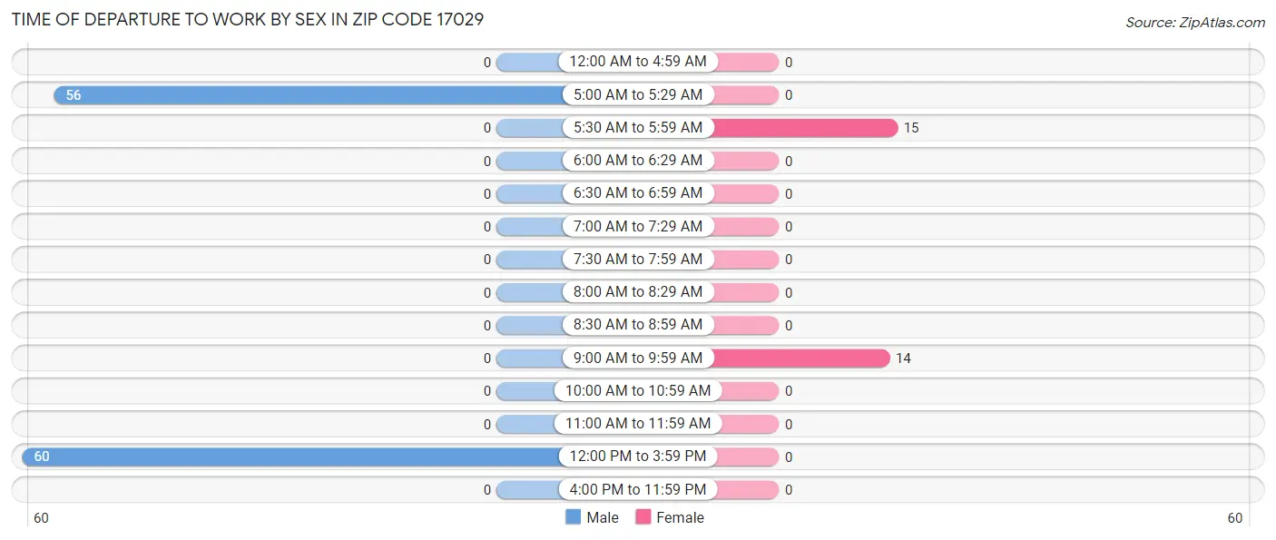 Time of Departure to Work by Sex in Zip Code 17029
