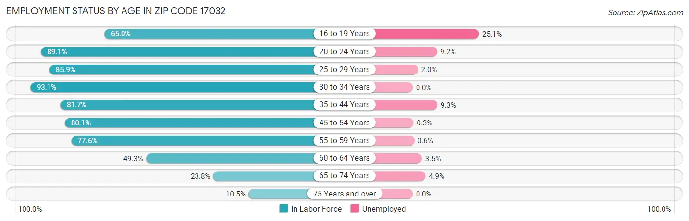 Employment Status by Age in Zip Code 17032