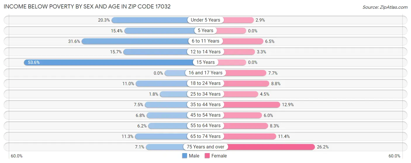 Income Below Poverty by Sex and Age in Zip Code 17032
