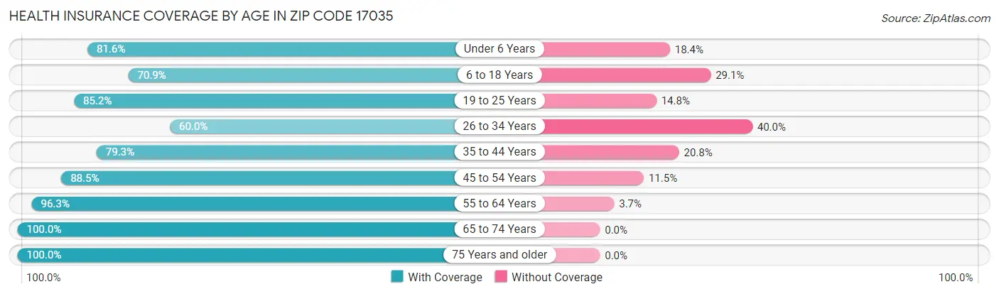 Health Insurance Coverage by Age in Zip Code 17035