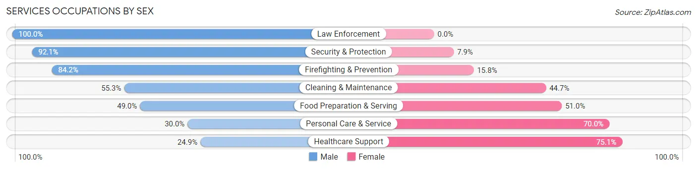 Services Occupations by Sex in Zip Code 17042